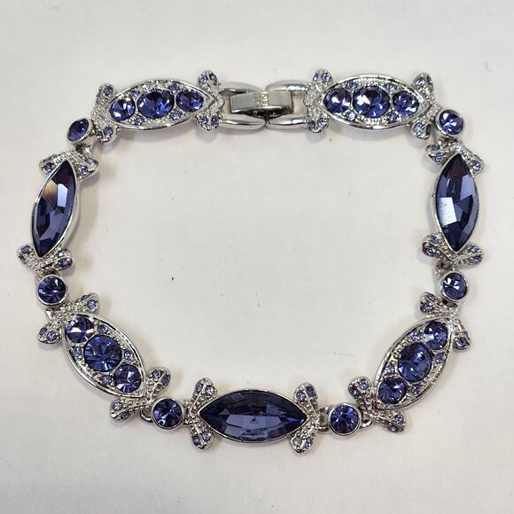 Givenchy Purple Clear Crystal Silver Tone Bracelet Designer Costume Jewelry - Picture 7 of 7